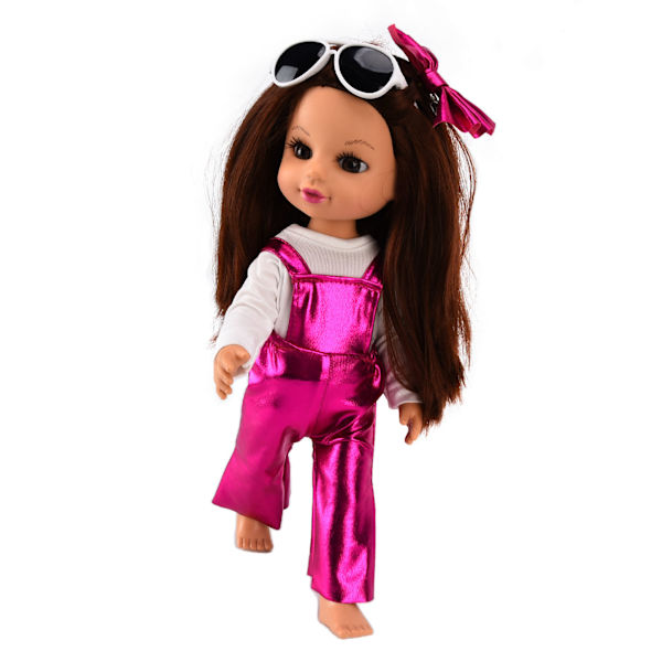 14 tum/35 cm Baby Girls Doll Poseable Fashion Glitter Vit Race Lavendel Overaller med Solglasögon