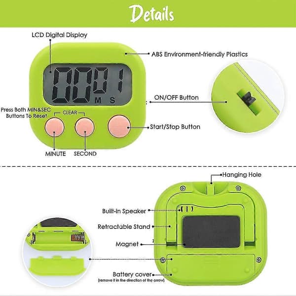 Minute Cooking Clock, 4 Pcs Kitchen Countdown Timer, 4-Color Stopwatch with Loud Alarm Large Digital -NMAOV