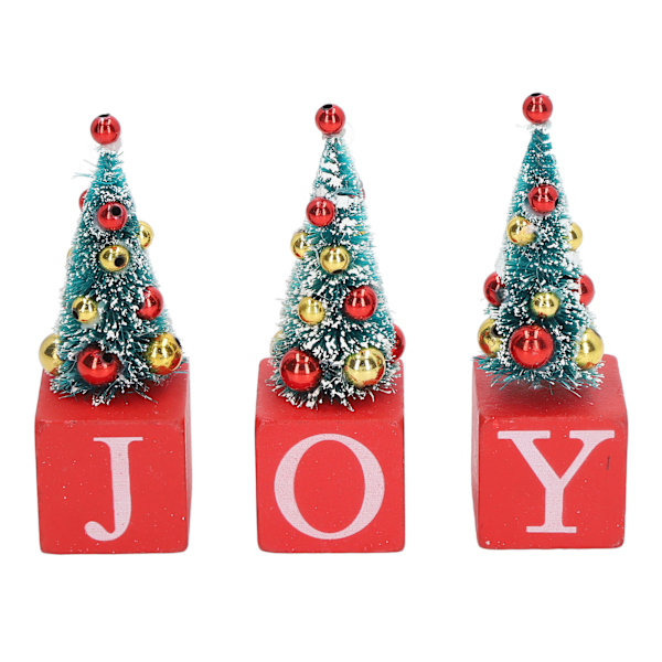 3 st Mini Julgran Dekoration Rustik Stil Mini Julgran JOY Träblockskylt Bordsdekoration