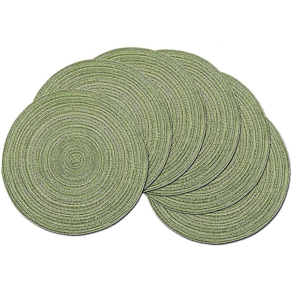 Pyöreät kudotut tabletit, 6 kpl, pestävät, pyöreät puuvillatabletit, pestävät, lämmönkestävät ja liukumattomat, halkaisija 35 cm, vihreä