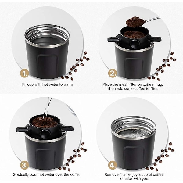 Bærbar drypkaffemaskine i rustfrit stål - Genanvendeligt filter uden papir til manuel brygning