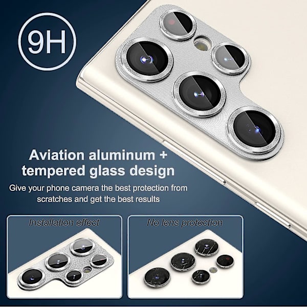Kameraskydd för Samsung Galaxy S23 Ultra 2023 - Metall + Härdat Glas Anti-Scratch HD Linsöverdrag Silver