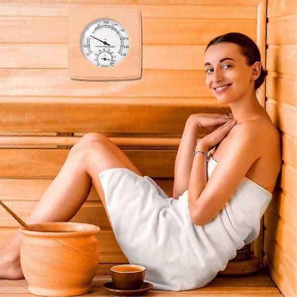 Sauna Hygrotermograf i tre, Sauna Termometer og Hygrometer, Innendørs Fuktighetstemperaturmåling Saunarom