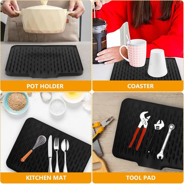 Silicone Dish Drying Mat, Sink Mat, Non-Slip Sink Mat, Kitchen Mat for Kitchen Counter (40 x 33 cm, 24.5 x 13.6 cm)