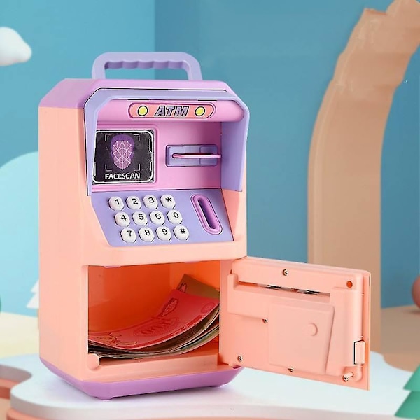 Elektronisk Mini minibank for barn - Sikker myntboks med passordkode - Perfekt gave til gutter og jenter (Rosa)