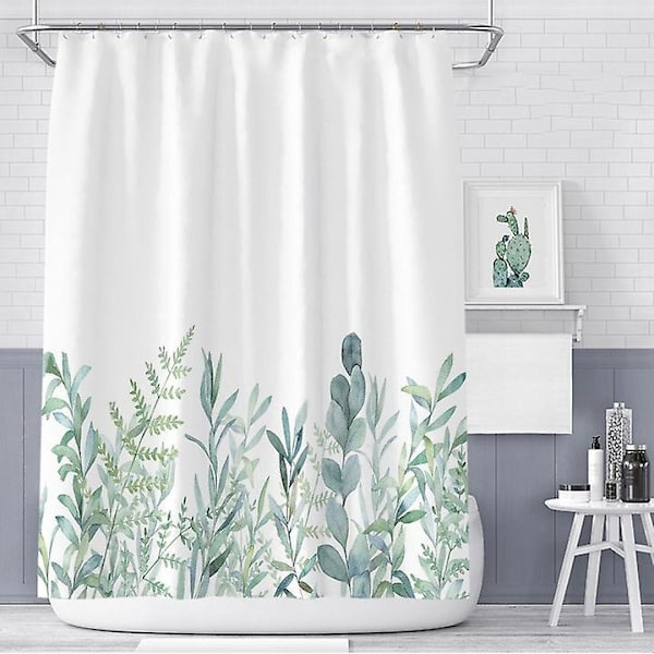 Grønne planter bruseforhæng - 150x180 cm - Inkluderer 12 fastgørelsesringe