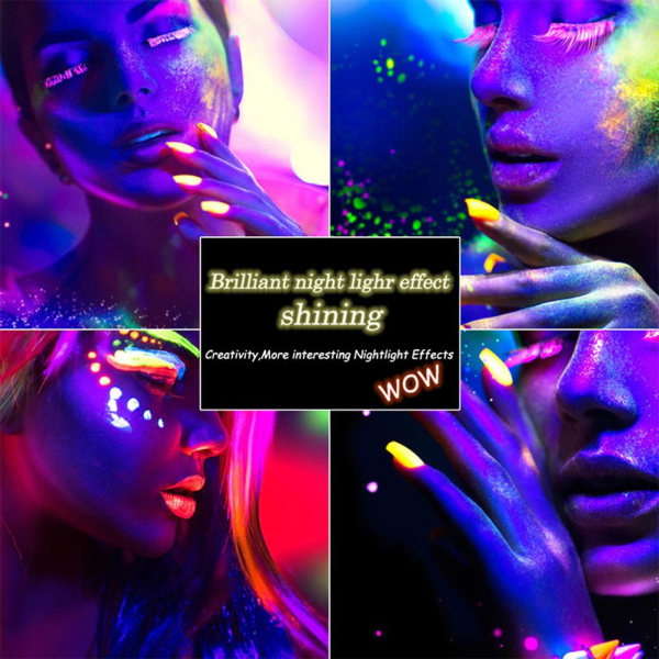 Lysende Neonpulver til Negle - Neon Effekt Glitrende Gradient Neglekunst Glitterpulver i Mørket DIY Kunst og Håndværk