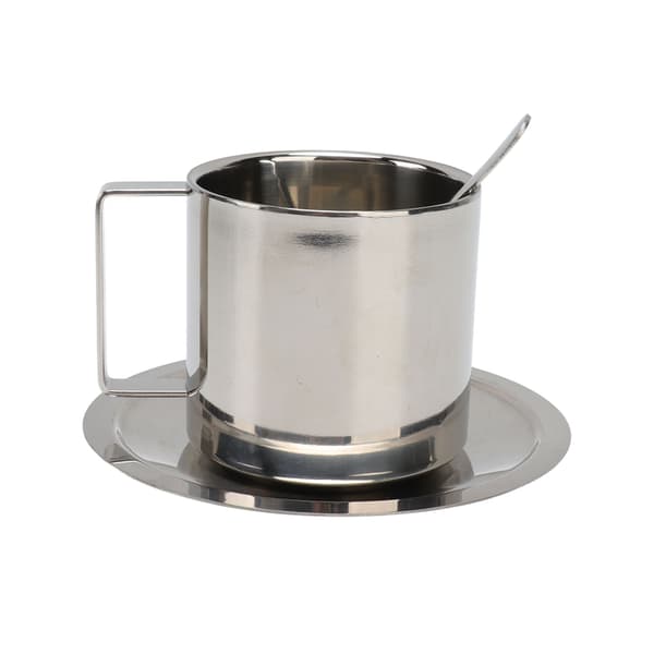 Kaffekopsæt i rustfrit stål, dobbeltvægget, rustfrit, moderne latte cappuccino te kop til hjemmekontor café camping 260ml