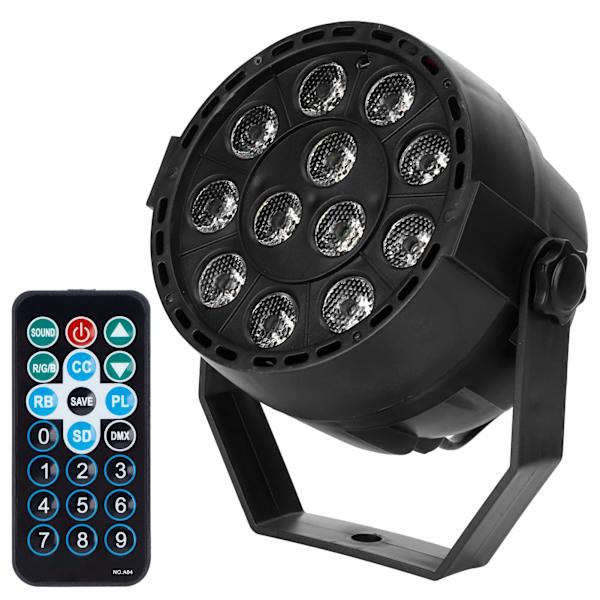 12 LED-brikker Spotlight RGB Lydkontroll Scenelys med Fjernkontroll for Fest KTV EU 90-240V