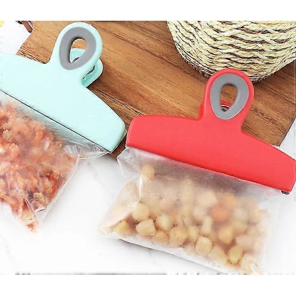 Poseklemmer Sett med 4 (grønn), 12,7 cm brede kraftige poseklemmer, store poseklemmer for matoppbevaring med lufttett forsegling for brødposer, snacks B