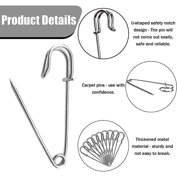 Turvalliset vaatteiden neulat - 25 kappaleen pakkaus, 4 tuuman, raskaan sarjan ruostumattomasta teräksestä valmistetut peittotapit