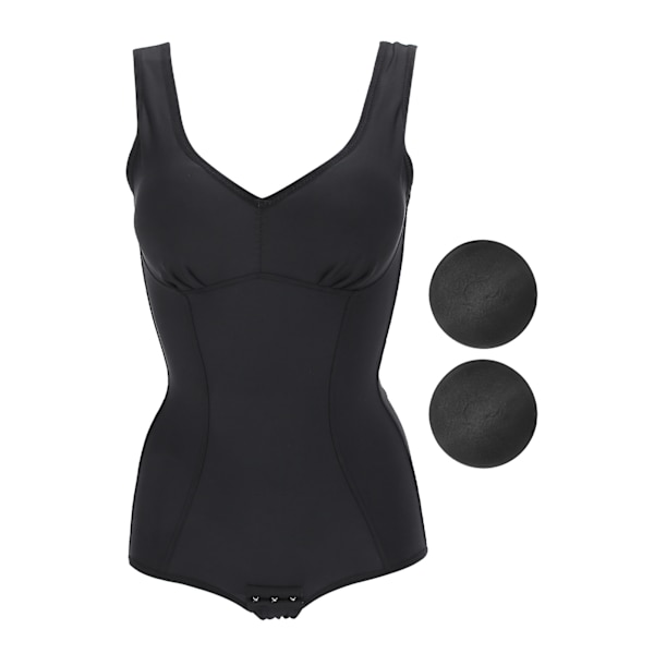 Kvinder taljetræner Tummy Control Bodysuit Slankende kropsform med bh (sort) L