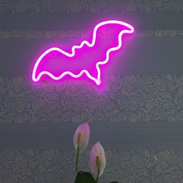 Neonljus, LED-fladdermusformad skyltdekorationslampa, väggdekoration för jul, födelsedagsfest, barnrum, vardagsrum, bröllopsfestdekor (rosa färg)