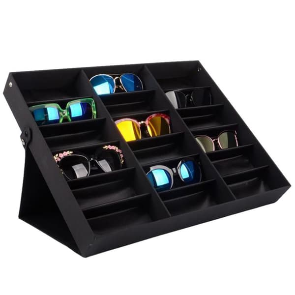 18 rum PU Læder Brille Display Opbevaringskasser Foldbart Cover Solbrilleboks Organizer Holder