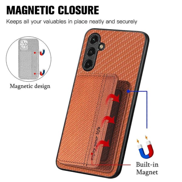 Til Samsung Galaxy A54 5G Kulfiber Magnetisk Kortpung Telefoncover Brown