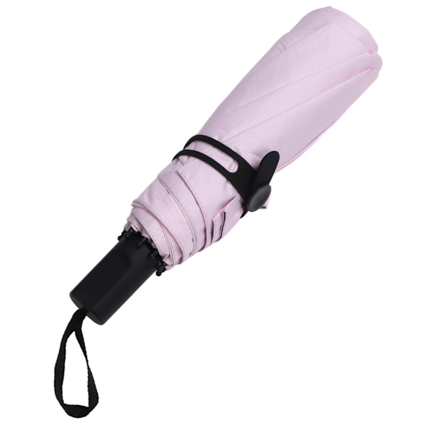 Sammenfoldelig paraply sort gummi stål UV-beskyttelse 3 folde solparaply til solrige dage regnfulde dage pink med silikonesnor 55x8k