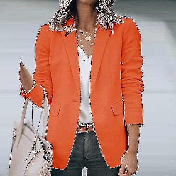 Women's Orange Shawl Neck Business Cardigan Jacket Blazer