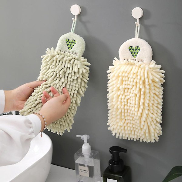 2-pack Handdukar för Badrum Dekorativ Set, Chenille Boll Hängande Handduk Mikrofiber Absorberande Mjuk Liten Badhandduk med Spänne
