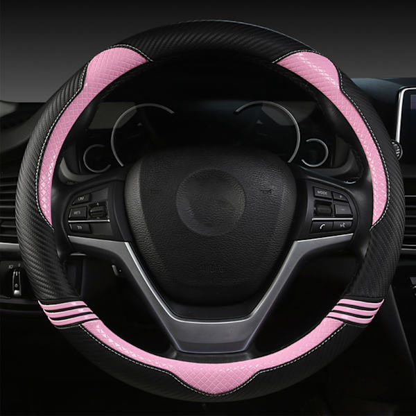 Automatisk rattöverdrag halkfritt kolfiberläder bilskyddsskydd svart rosa