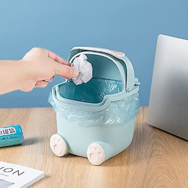 Mini Plast Papperskorg för Skrivbord med Lock, Liten Sopsäck för Hemma/Kontor med 50 Sopsäckar (Grön)