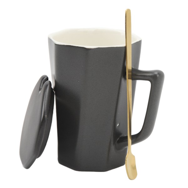 Keramisk mugg Multipurpose Minimalist Kaffekopp med U-formad dammtät kopplock för utomhus 400ml Svart
