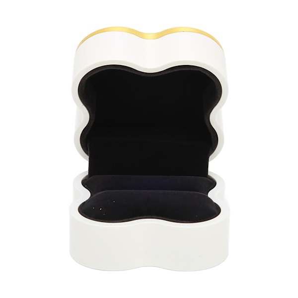 Lighted Rings Box Soft Flocking Luminous Four Leaf Clover Design Jewelry Display Gift Box for Weddings AnniversariesWhite