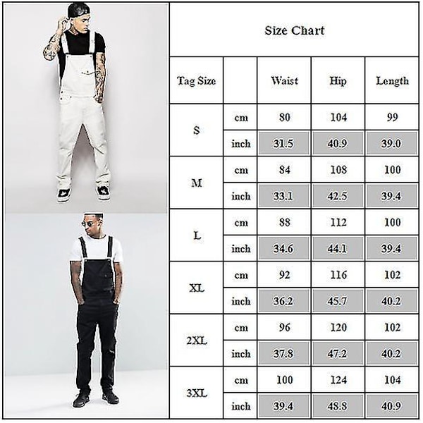 Slim Fit Denim Jumpsuit för Män - Casual Bib Overall Romper L Svart