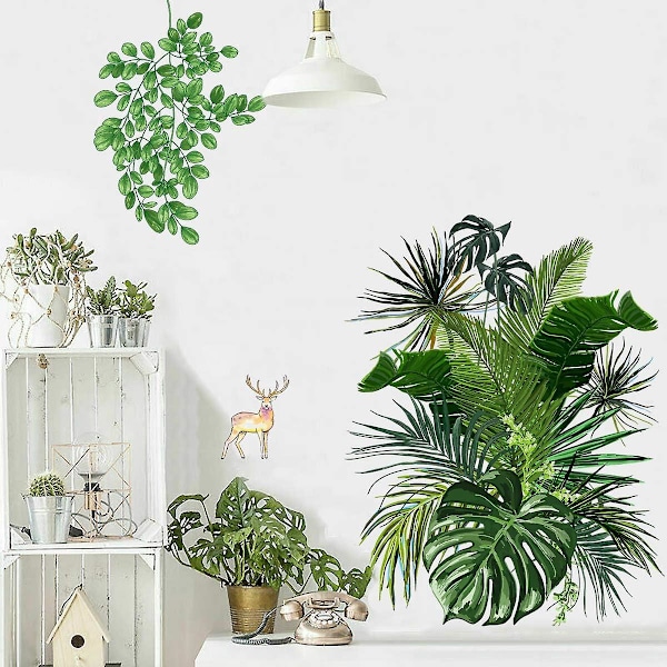 Grønne Plante Veggklistremerker Nordiske Tropiske Planter Monstera Blader Hage Små Friske Hjemmedekorasjoner