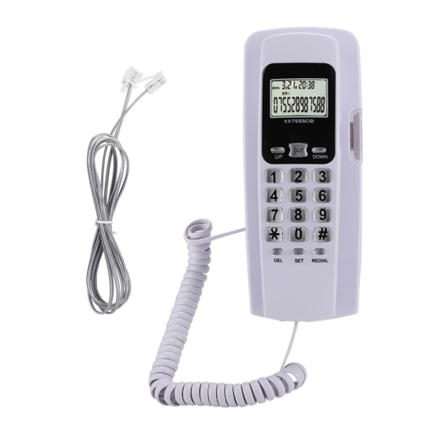 T555 Mini seinään asennettu puhelin soittajan tunnus Hotellin kotitoimistopuhelin LCD-näytön taustavalolla (valkoinen)