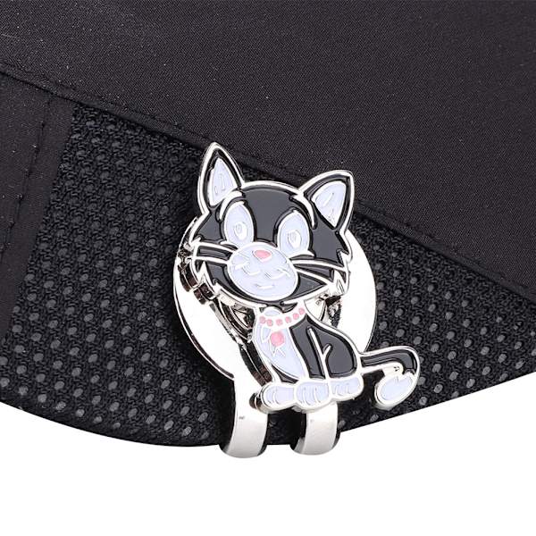 Metall magnetisk golfkeps cap visirklämma tillbehör för bollmarkör (liten svart katt)