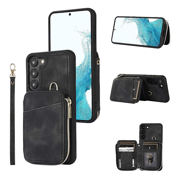 Etui til Samsung Galaxy S23, Lommeboketui i Skinn med Glidelås, Svart