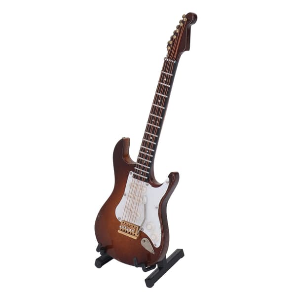 Miniatyr Elgitarr Kaffefärg 7.1in Lång Träbelagd Yta Minigitarrmodell med Hållare Box för Bord