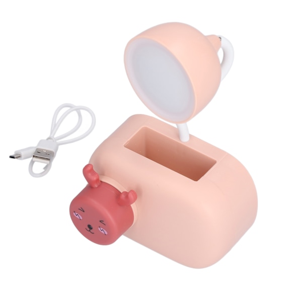 Skrivebordslampe med tegneseriehjort - Multifunksjonell LED-skrivebordslampe med blyantspisser, USB-kabel for studierom, soverom, kontor - Rosa