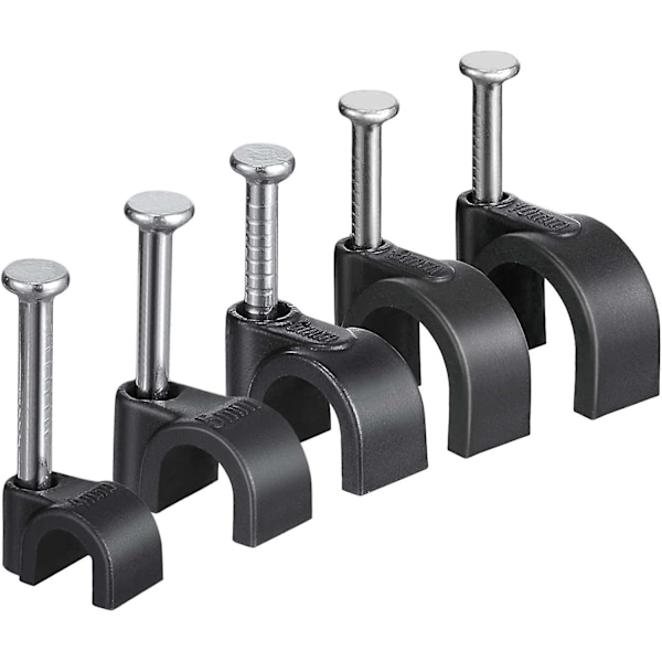 500 Kabelclips med stålstifter 4mm 5mm 6mm 8mm 10mm Kabelstyring til RG6, RG59, Cat6, RJ45 Koaksialkabel, Ethernet-kabel, TV-kabel, Telefon