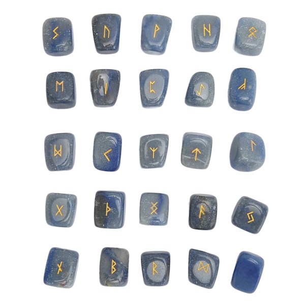 25 kpl set Onnea parantavaa power Kiillotettu Kaiverrettu Vanhin aakkoset Chakra Rune Stones Lämmittely Sininen Dongling Stone