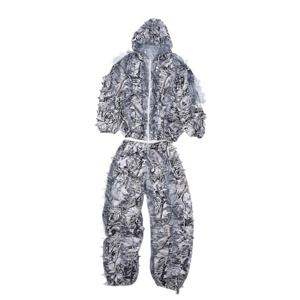 Snövit kamouflage Ghillie-dräkt 3D lövjackor och byxor set kläder för jakt