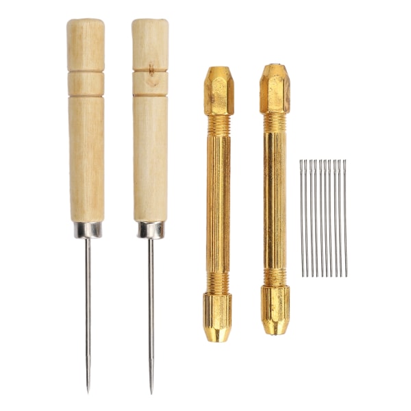 Docka hårrotningshållare med 10 st 0,8 mm nål 2 träsyllegeringshandtag Dockhår omrotningsverktyg
