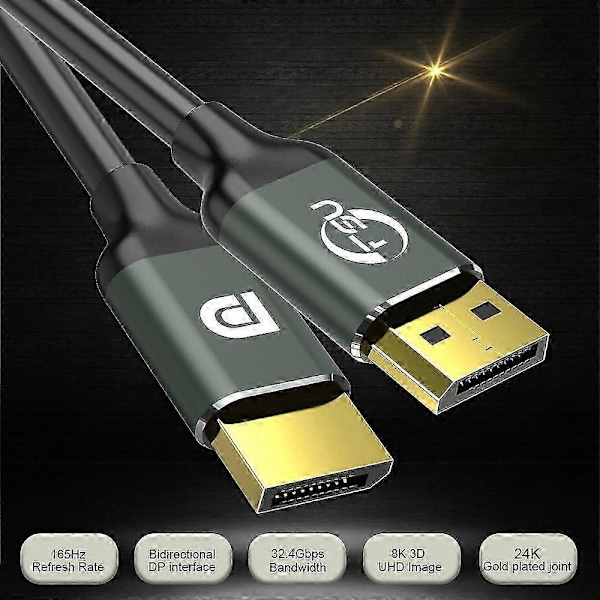 1.4 8K 4K HDR 144Hz 165Hz Display Port -sovitin, yhteensopiva video-PC:n, kannettavan, TV:n DP 1.4 Display Port 1.4 -kaapelin kanssa, 1,5 m