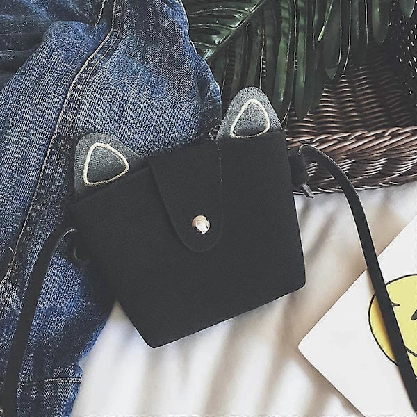 Sød Lille Pige Skuldertaske Håndtaske, Prinsesse Mini Tasker, Kat Cross Body Messenger Taske Sort