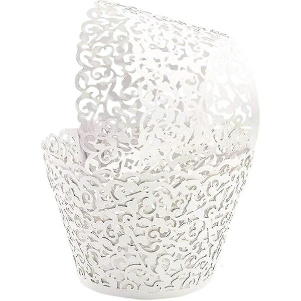 50 stk. Cupcake Wrappers Kunstnerisk Bagekage Papir Filigran Lille Vinstok Blonder Laserskåret Liner Bagekop Wraps Muffin Casetrays Til En Guld