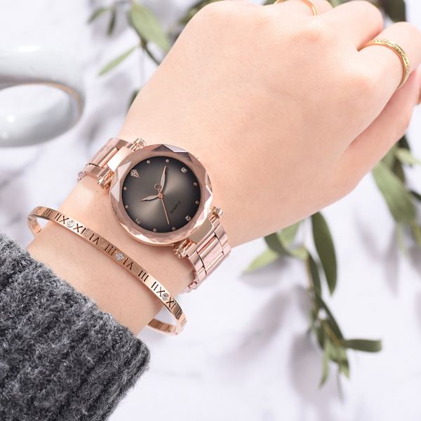 Fashion Alloy Band Quartz Watch Gradient Color Dial Strass Watch (grå)