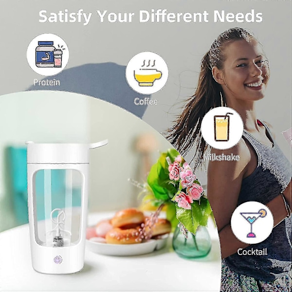 USB-genopladelig elektrisk shakerflaske til proteinblandinger, kaffe og milkshakes, sort