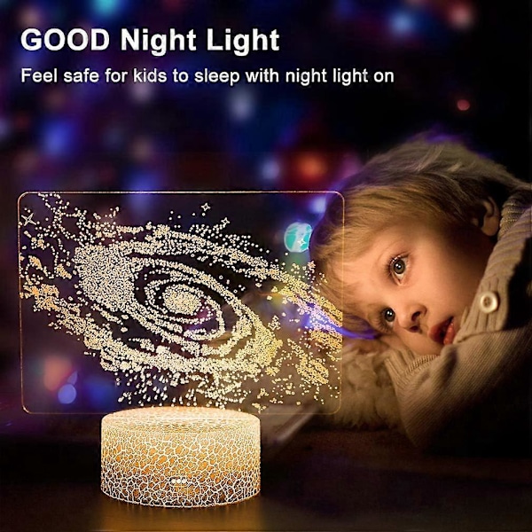 Børne Natlampe, 3D Solsystem Illusionslampe, 16 Farver Auto Skift Touch Switch 3D Lampe
