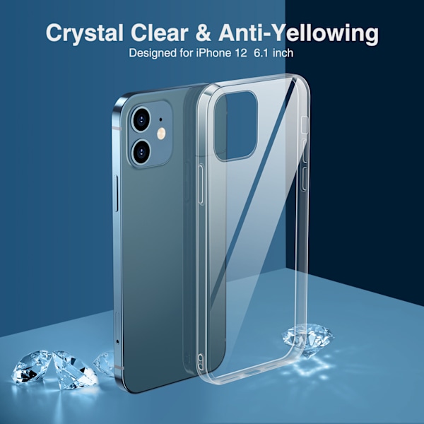TPU läpinäkyvä kotelo läpinäkyvä 1,5 mm ultraohut ohut kellastumaton suojakotelo puhelimen lisävaruste iPhonelle 12 6,1 tuumaa