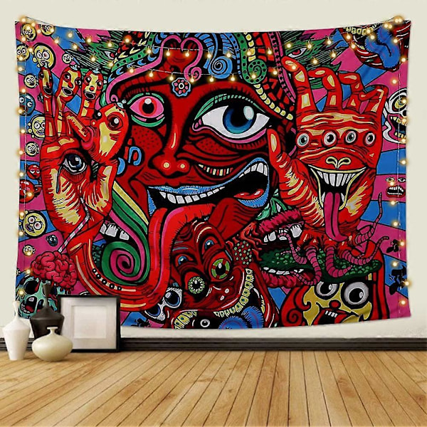 (Ansikte, L / 150x200cm) Psykedelisk Arabesque Tapestry Väggbonad Hippie Väggbonad Abstrakt Retro Mönster Tapestries Magisk Fraktal Tapestry för B