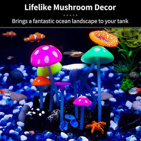 Lysende Effekt Kunstig Sopp Akvarium Plante Dekor Ornament Dekorasjon for Fisketank Landskap