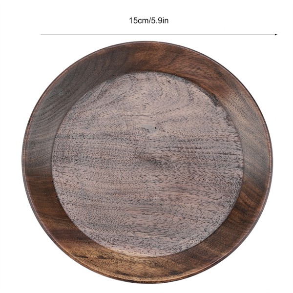 Solid Dark Color Wood Fruit Tray Round Food Serving Tray Tea Desert Cake Dish Plate (15cm)