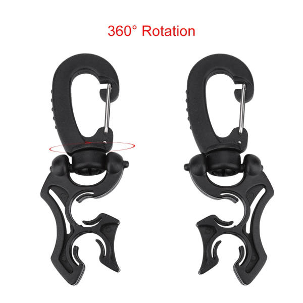 1st Utomhusdykning Dubbel BCD lågtrycksslangklämmahållare med snäppkrokspänne (svart)