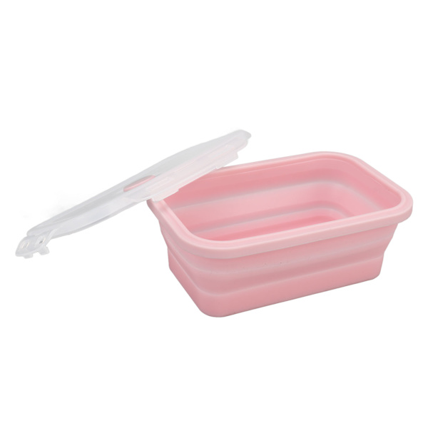 Hopfällbar silikonmatbehållare, temperaturbeständig, mikrovågsugnssäker lunchlåda, miljövänlig Bento-låda, 1200 ml, rosa