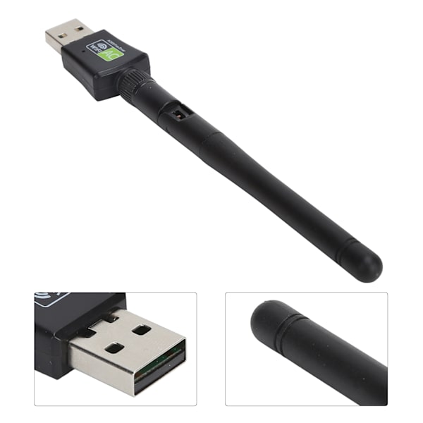 USB Wifi Adapter Mottaker Antenne Ethernet 600Mbps 2,4Ghz5Ghz trådløst nettverkskort Svart